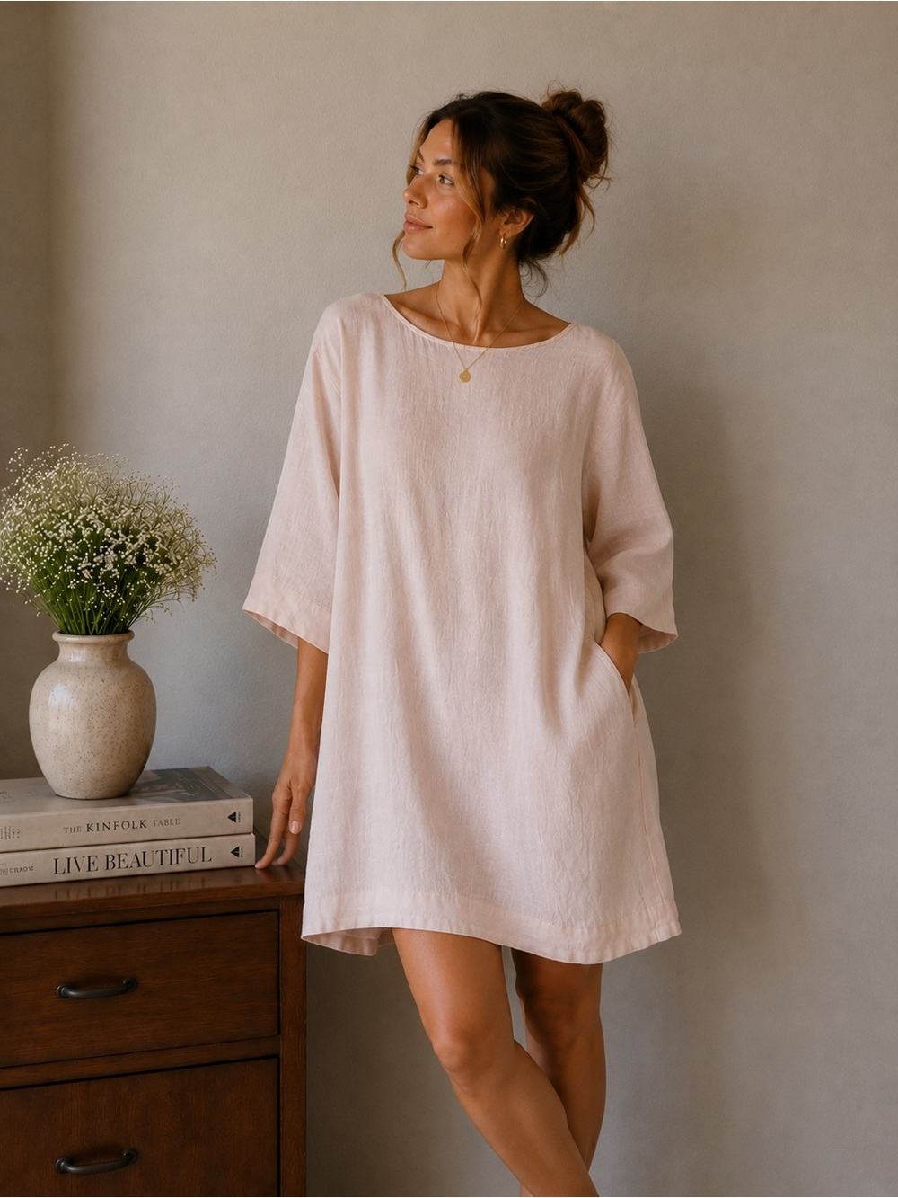 Roller Rabbit Soft Blush Linen Tee Dress